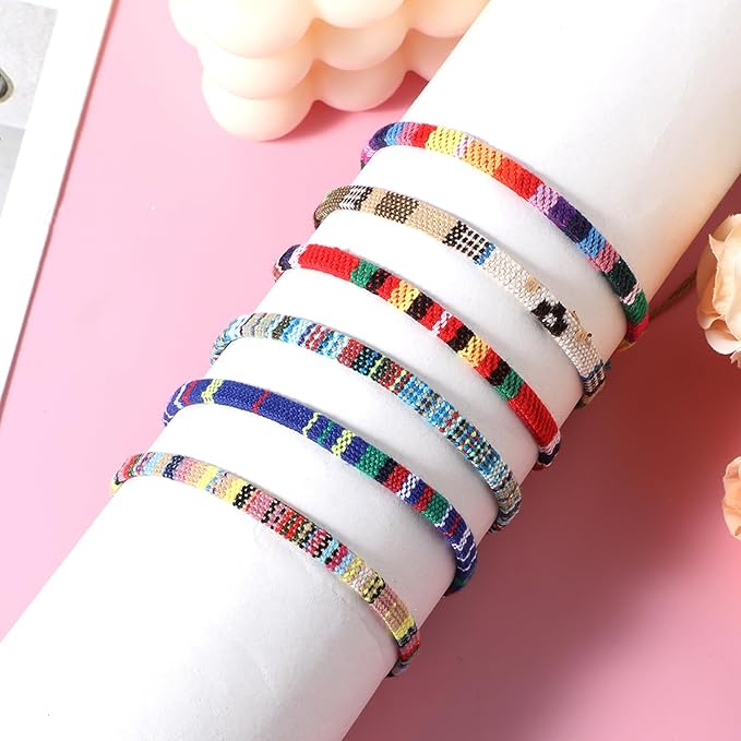 12 Pcs Boho Bracelets Woven Bracelet Set Braided Bracelets Adjustable String Bracelets Thread Bracelets Ankle Bracelets Friendship Bracelet for Women Men Teens