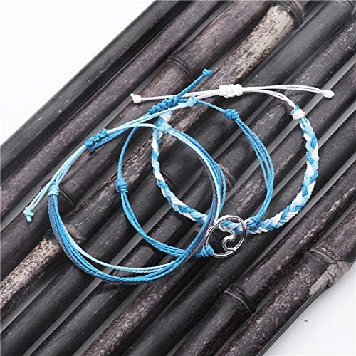 String Wave Bracelets for Women Handmade Colorful Waterproof Adjustable Braided Beach Bracelet Set for Women