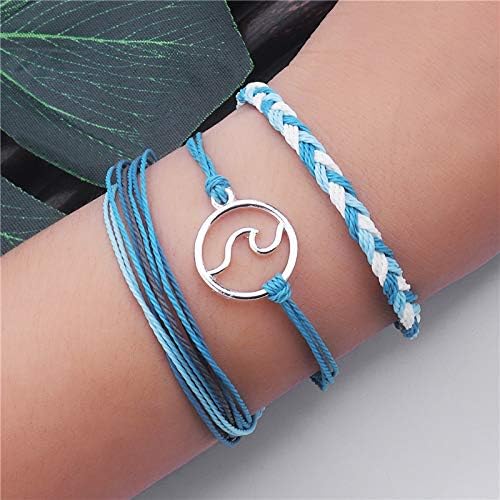 String Wave Bracelets for Women Handmade Colorful Waterproof Adjustable Braided Beach Bracelet Set for Women