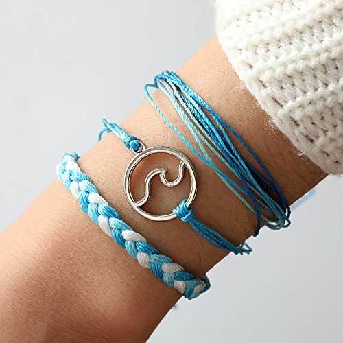 String Wave Bracelets for Women Handmade Colorful Waterproof Adjustable Braided Beach Bracelet Set for Women