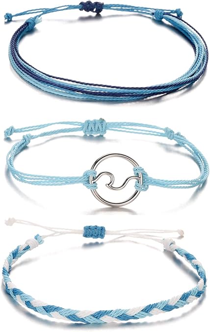String Wave Bracelets for Women Handmade Colorful Waterproof Adjustable Braided Beach Bracelet Set for Women