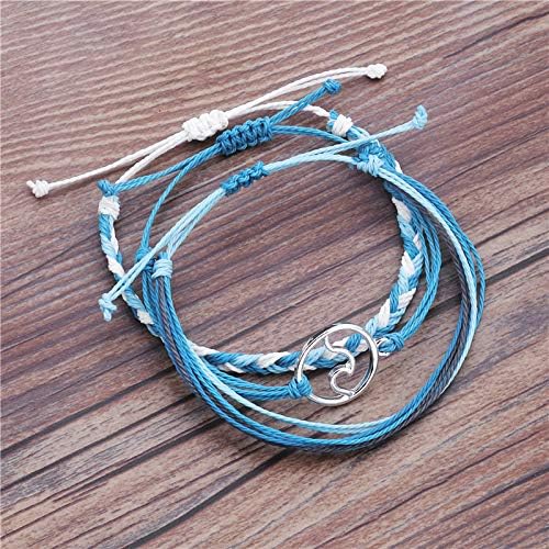 String Wave Bracelets for Women Handmade Colorful Waterproof Adjustable Braided Beach Bracelet Set for Women