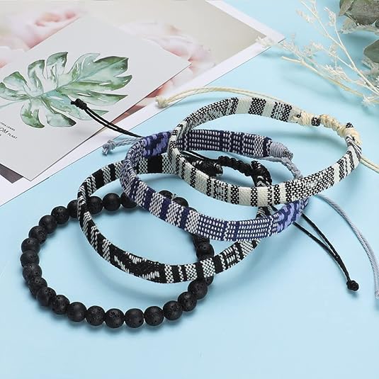 Beach Bracelet Set for Men and Women, Surfer Men Bracelet, Braided Boho Summer Bracelets Adjustable Men's Bracelet Handmade Women Girls Bracelet String Rope Ankle Bracelets Gifts Birthday Gift