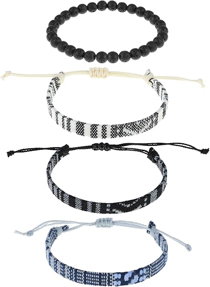 4pcs Beach Bracelet Set for Men Surfer Bracelet Braided Boho Summer Bracelets Adjustable Men’s Bracelet Women Handmade String Rope Jewelry Gifts Birthday Gift