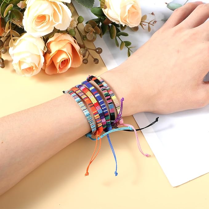 12 Pcs Boho Bracelets Woven Bracelet Set Braided Bracelets Adjustable String Bracelets Thread Bracelets Ankle Bracelets Friendship Bracelet for Women Men Teens