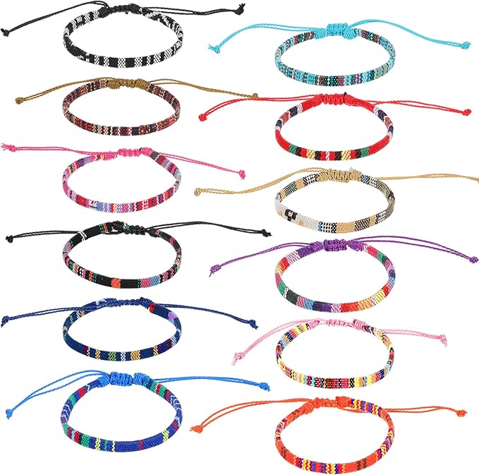 12 Pcs Boho Bracelets Woven Bracelet Set Braided Bracelets Adjustable String Bracelets Thread Bracelets Ankle Bracelets Friendship Bracelet for Women Men Teens