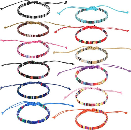 12 Pcs Boho Bracelets Woven Bracelet Set Braided Bracelets Adjustable String Bracelets Thread Bracelets Ankle Bracelets Friendship Bracelet for Women Men Teens