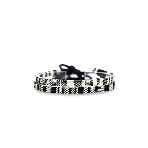 2 Pcs Boho Surfer Bracelets for Women and Men Waterproof and Adjustable Braided Bracelets Set of 2 for Ethnic Hippie Style (Black & White)