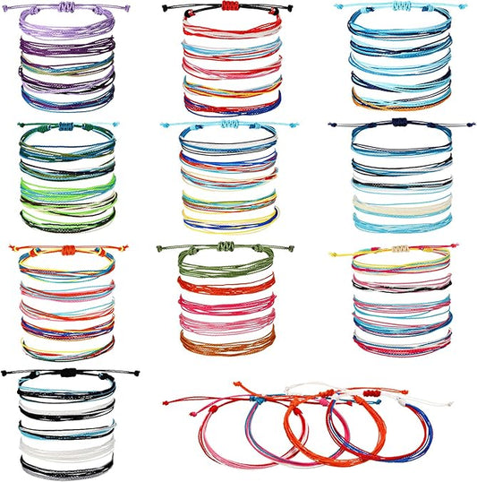 50 Pcs Summer Friendship Bracelets Beach String Adjustable Waterproof Handmade Friendship Bracelet Surfer Woven Braided Bohemian Wrist Cord for Women Men