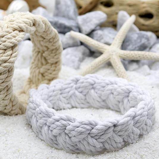 Sailor Knot Rope Bracelets - Natural and White Nautical Set for Men and Women - Cotton Fisherman's Jewelry