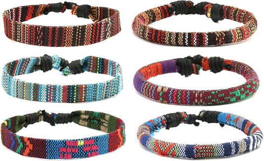 Mix 6 Wrap Bracelets Men Women, Hemp Cords Ethnic Tribal Bracelets Wristbands (Mix 6 Wrap)