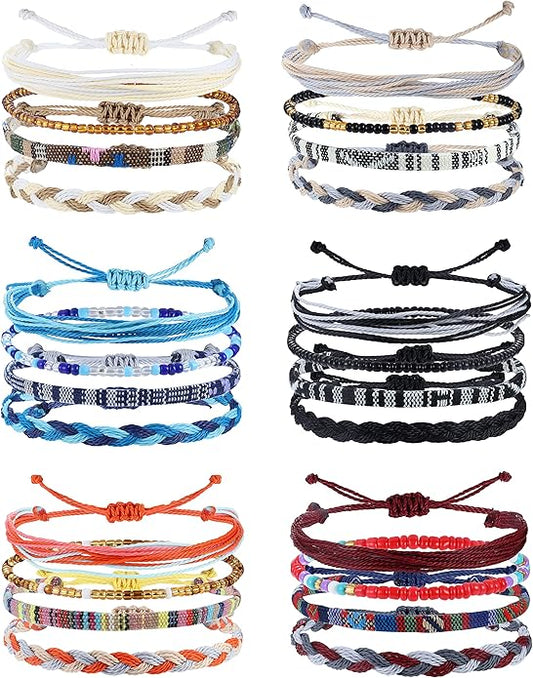 24 Pcs Boho Surfer Bracelet Anklet Adjustable Beaded Anklets Handmade Braided Bracelet Colorful Anklet Summer String Rope Ankle Bracelets Waterproof Surfer Beach Bracelet Boho Jewelry for Women Men