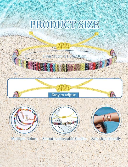 24 Pieces Waterproof String Bracelets for Women Surfer Wave Boho Bracelet Adjustable Handmade Friendship Bracelet String Ocean Beach Boho Bracelets Anklets for Women